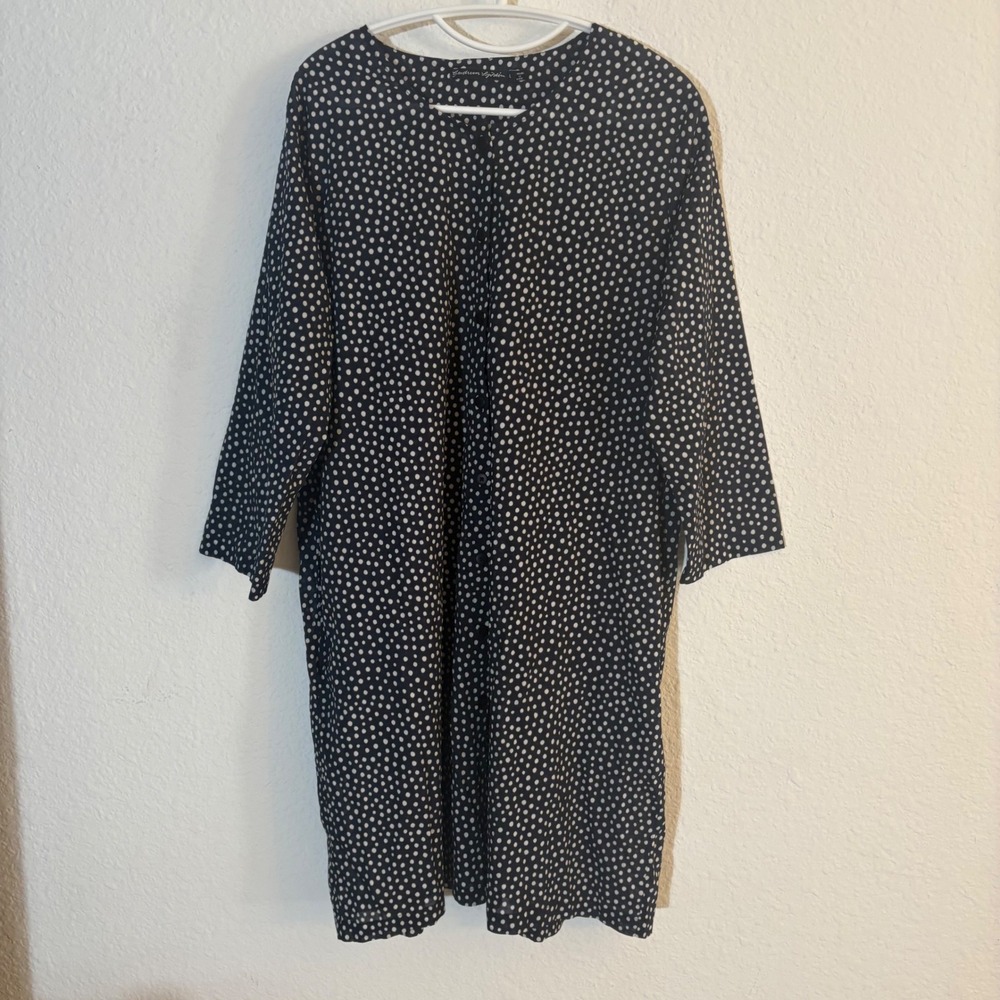 Gudrun Sjoden Polka Dot Cotton Button Front Tunic Dress Black Size Large
